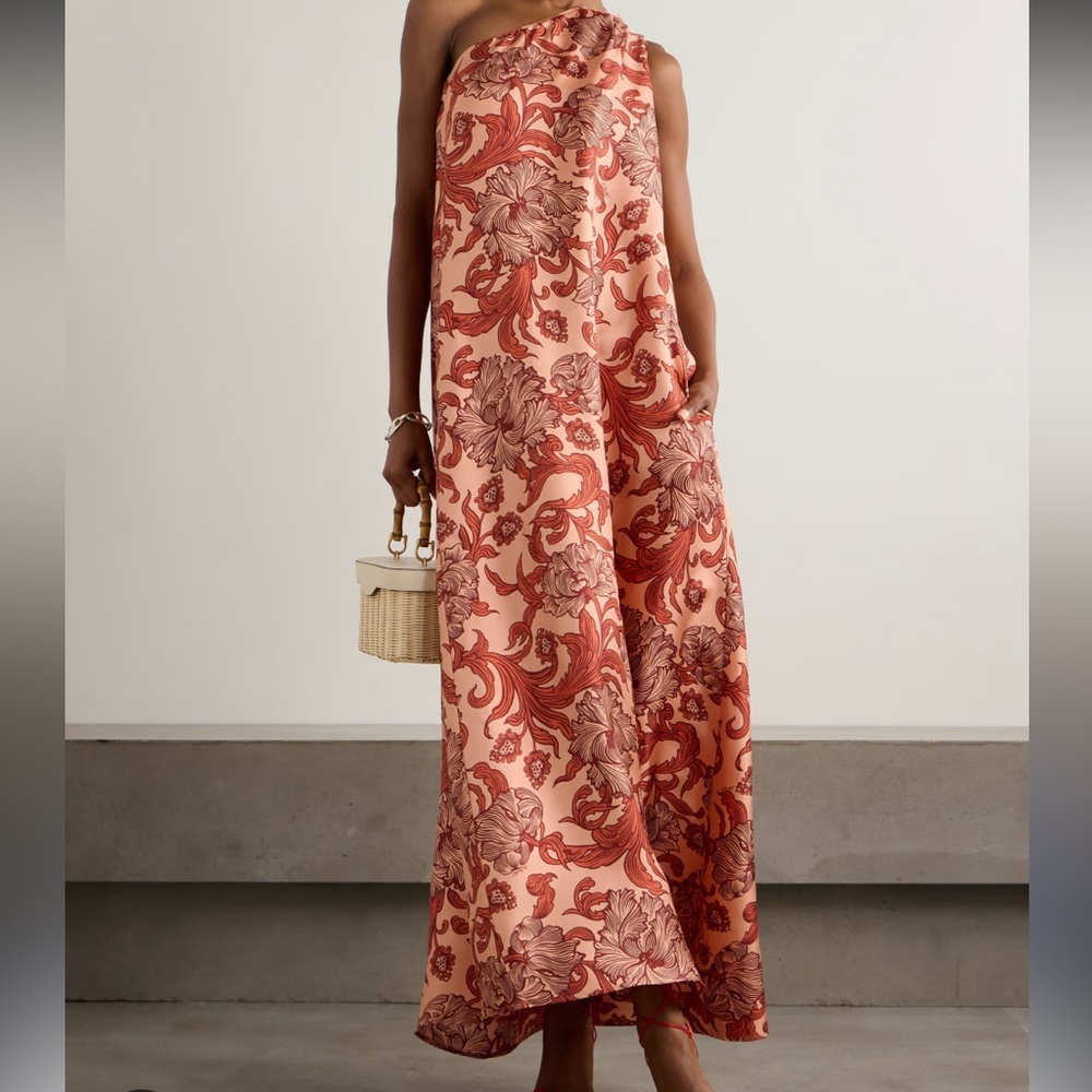 LaDoubleJ Silk Floral One Shoulder Maxi Dress